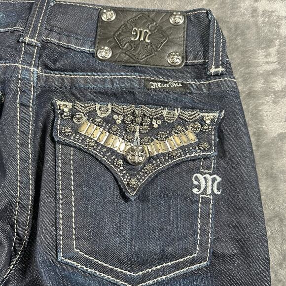 Miss Me Jeans Women’s 27 Blue Skinny JP46565 Sequence Embroidered Flap Pockets - Picture 7 of 13